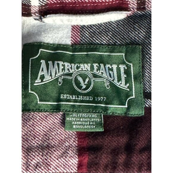 American Eagle Men's Sz XXL Red White Black Plaid Flannel Button Up Shirt - Picture 4 of 8